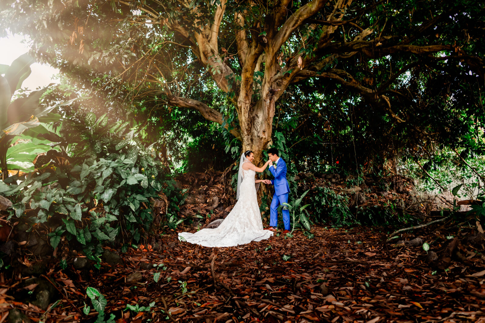 Couple after their first look and just before their Big Island elopement.